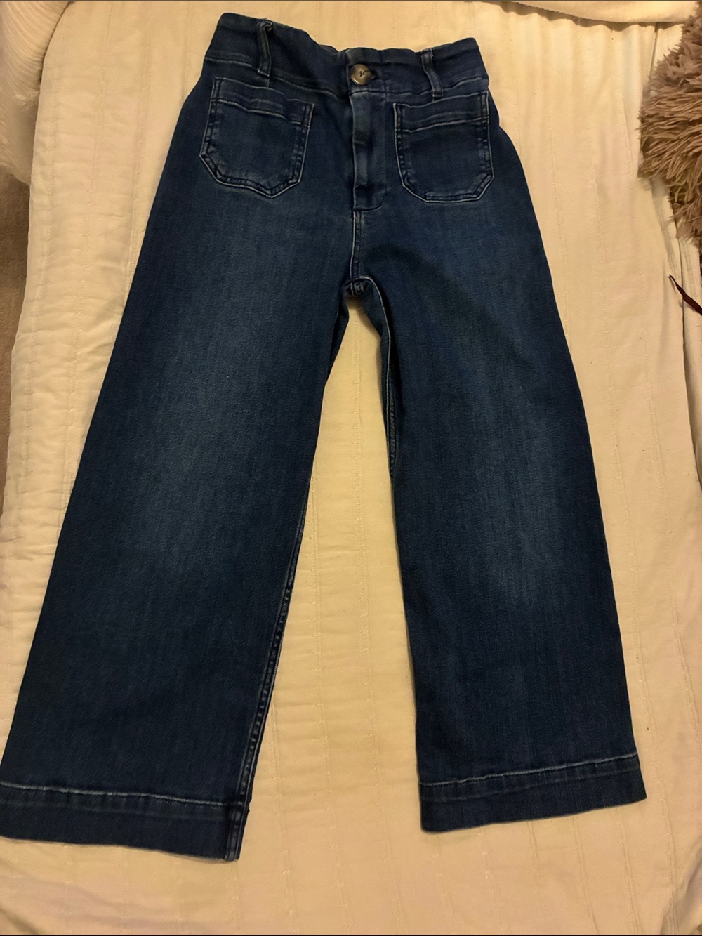 Pilcro Women's Dark Blue Cropped Wide-Leg Jeans Patch Pocket